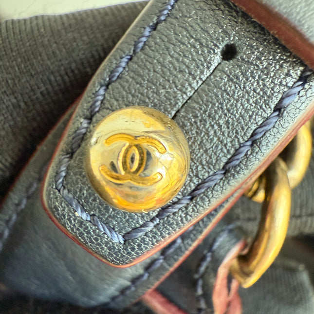 Chanel Perfect Edge Tote Quilted Navy Leather Antique Gold Hardware