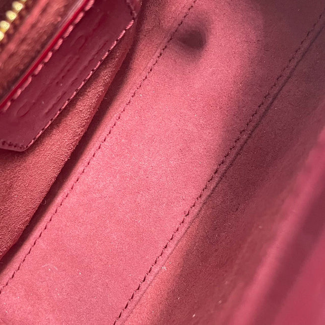 Lady Dior Mini Handbag Burgundy Red Patent Leather Gold-tone Chain Strap