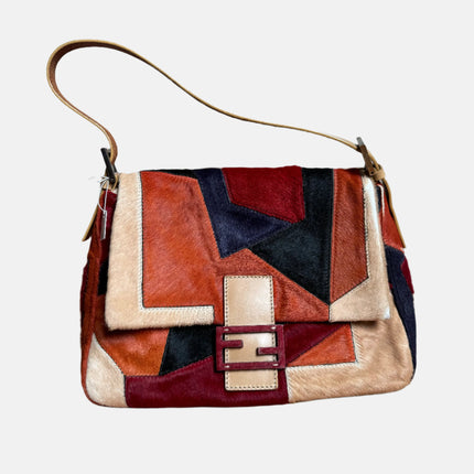 Fendi Mamma Baguette Multicolor Pony-style Calfskin Leather Abstract Block Pattern-Luxbags