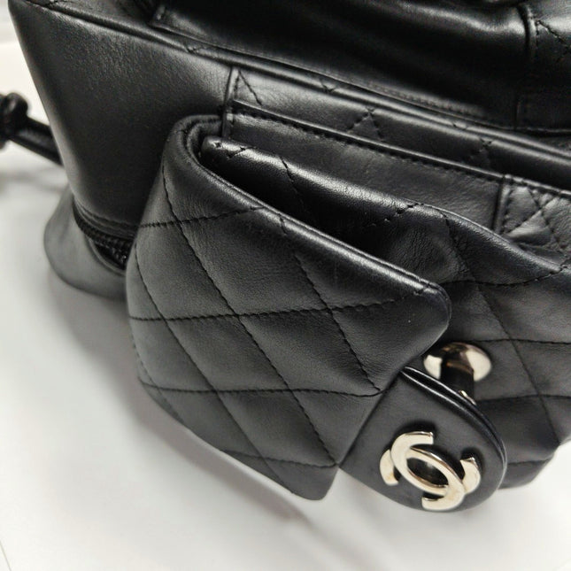 Chanel Cambon Large Black Calfskin Leather Double Strap Handbag