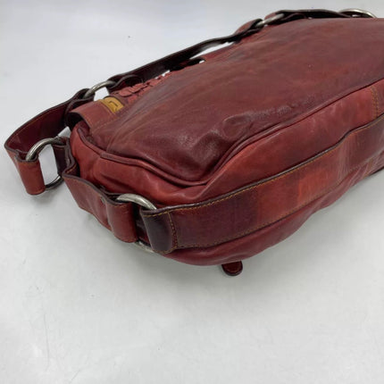 Dior Vintage Gaucho Large Red Leather Crocodile Embossed Crossbody Bag