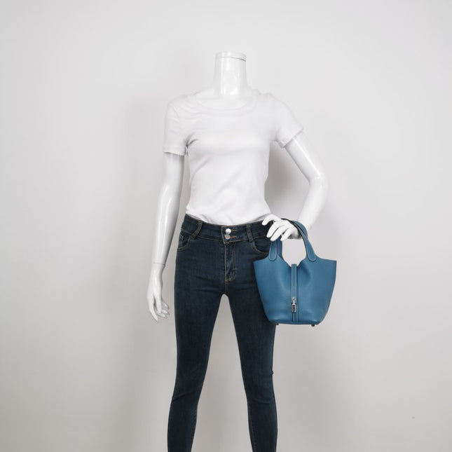 Hermes Picotin 18 Clemence Taurillon Leather Blue Jean 2015