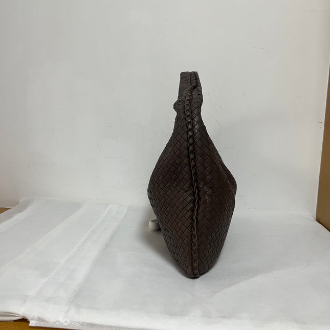 Bottega Veneta Veneta Hobo Intrecciato Chocolate Brown Medium Lambskin Leather 47cm
