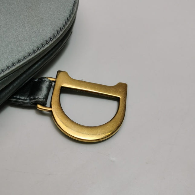 Sold Dior Saddle Mini Silk Blue Grey with Crystal Embedded Buckles