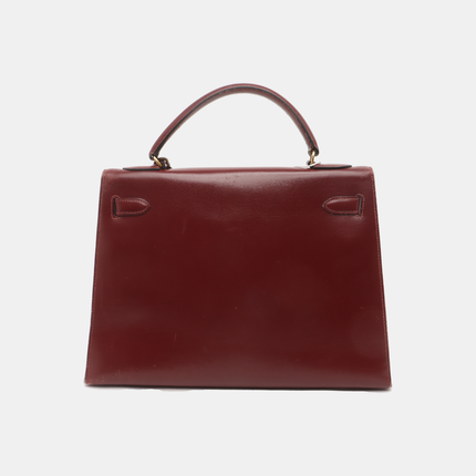 Hermes Kelly 32 Sellier Burgundy Box Leather Gold HW 1987