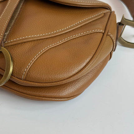 Dior Vintage Double Saddle Brown Leather Gold-tone Hardware