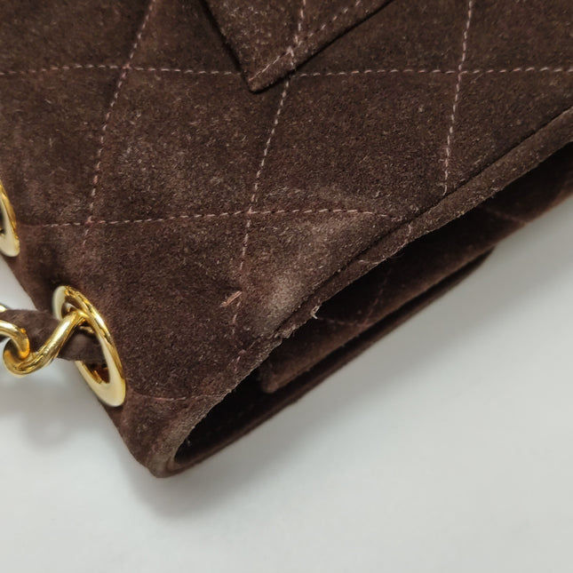 Chanel Classic Flap Maxi Chocolate Brown Suede Leather Giant Gold CC Logo
