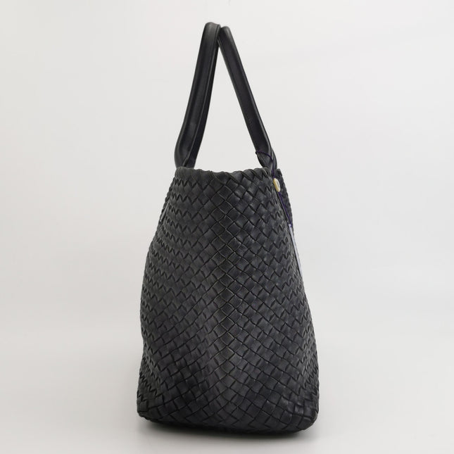 Bottega Veneta Cabat MM Intreccio Leather Tote Bag Navy 40cm