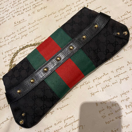 Gucci Horsebit 1955 Cloth Black Monogram Red Web Large Shoulder bag