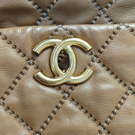 Chanel Double Stitch Retro Chain Accordion Flap Bag Brown Calfskin Leather