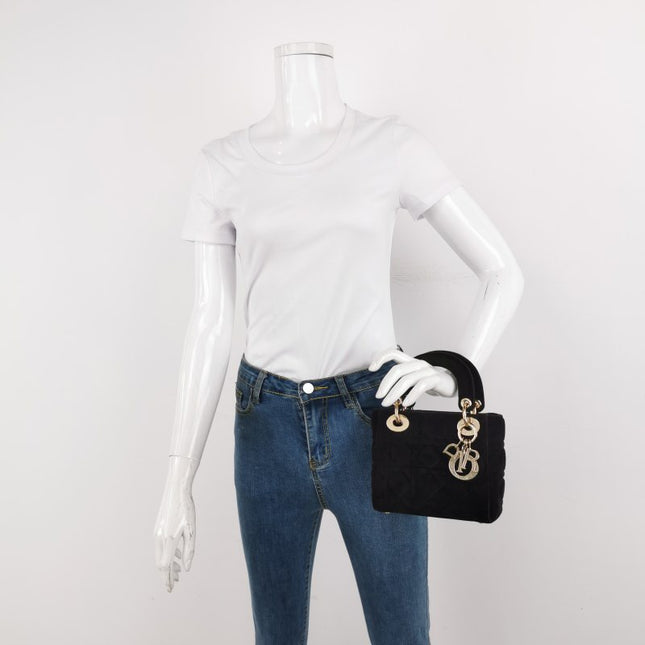Sold Lady Dior Mini Black Suede with Light Gold-tone Hardware and Crystal Logo