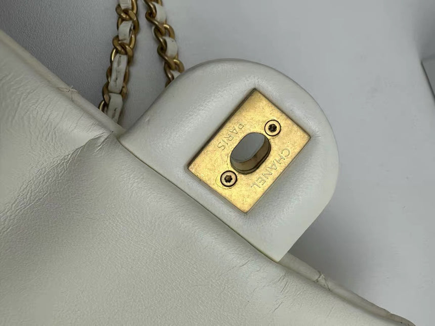 Chanel White Quilted Lambskin Double Side Pack Bags Aged Gold Hardware 2019