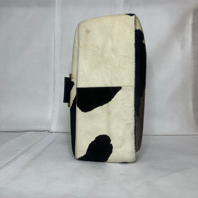 Fendi Mamma Baguette Large Pony hair in Cow Print Black and White