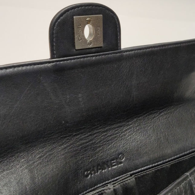 Chanel East West Chocolate Bar Black Leather Silver Hardware, 2000-2002