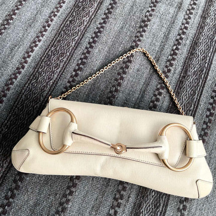 Gucci Horsebit 1955 Large White Leather Shoulder Bag-Luxbags