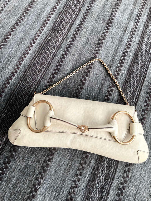 Gucci Horsebit 1955 Large White Leather Shoulder Bag-Luxbags