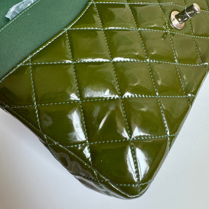 Chanel Classic Flap Jumbo Large Green Patent Leather Silver Hardware