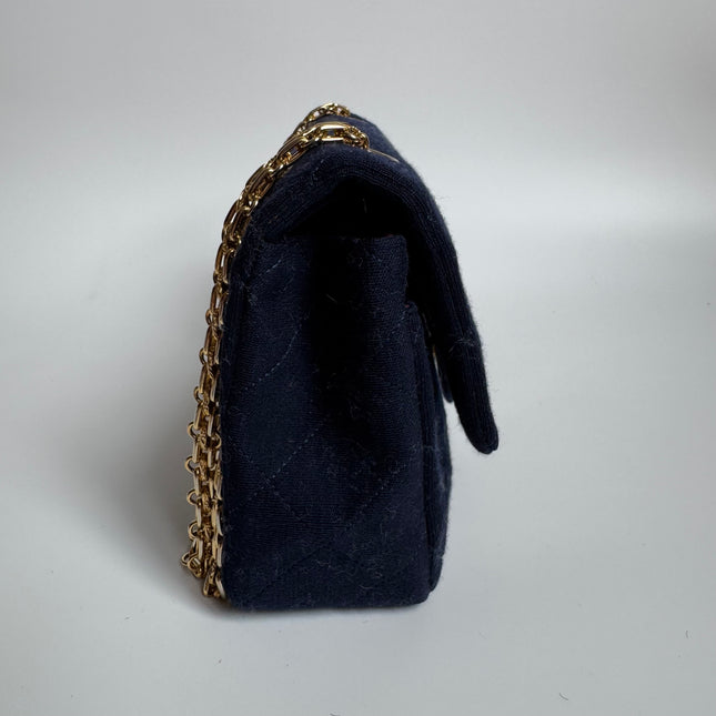Chanel Classic Flap Small Vintage Navy Fabric 24k Gold Hardware Linked Chain Strap
