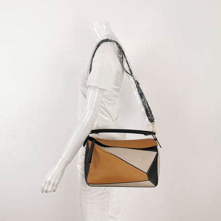 Loewe Puzzle Medium Tricolor Black Yellow Calfskin leather bag