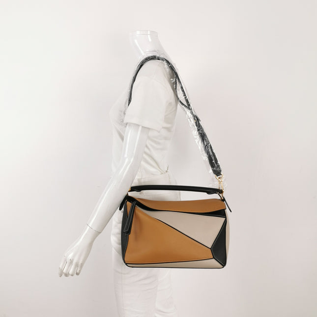 Loewe Puzzle Medium Tricolor Black Yellow Calfskin leather bag