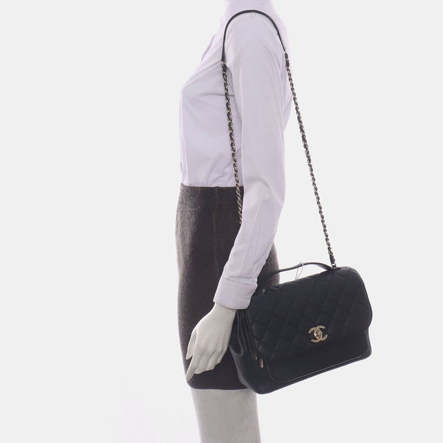 Chanel Business Affinity Large Black Caviar Leather Top Handle Crossbody Bag