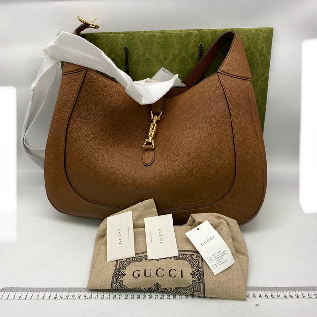 Sac porté épaule large Gucci Jackie 1961 camel avec bandoulière
