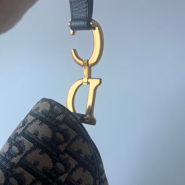 Dior Saddle Medium Navy Oblique Monogram Canvas Shoulder Bag