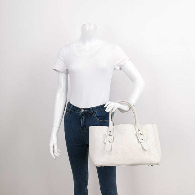 Sold Dior Cannage Leather Tote Bag White 2005 with Silver Hardware