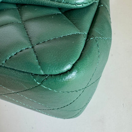 Chanel Classic Flap Mini Square Dark Green Lambskin Crossbody Bag Full Set, 2019