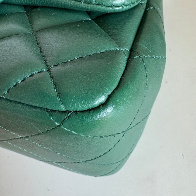 Chanel Classic Flap Mini Square Dark Green Lambskin Crossbody Bag Full Set, 2019