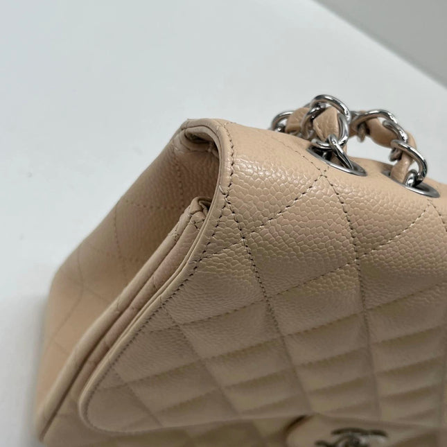 Chanel Classic Flap Jumbo 2009 Beige Caviar Leather Single Flap Silver Hardware