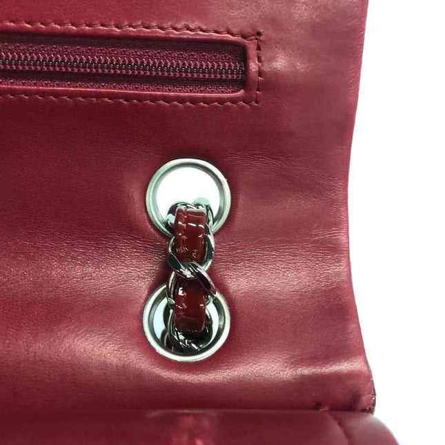Chanel Classic Flap Medium 2012 Red Burgundy Patent Leather Silver Hardware