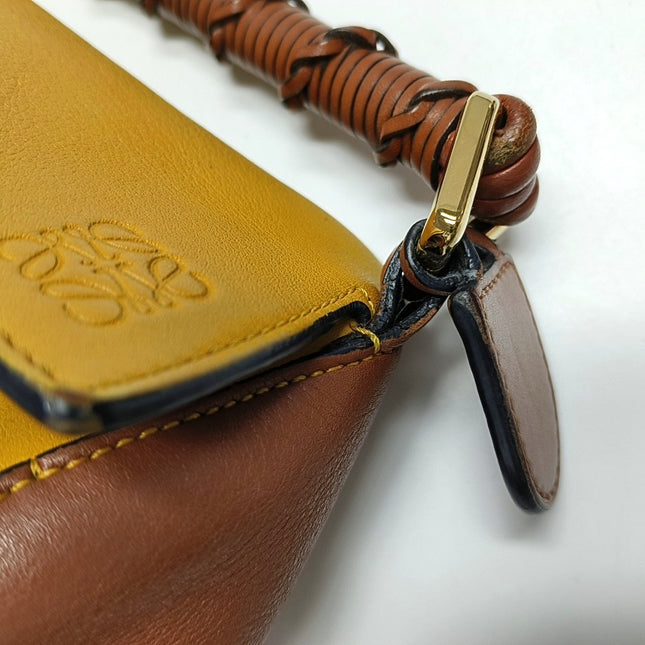 Loewe Puzzle Small Tricolor Tan Yellow Grey Braided Handle Crossbody Bag