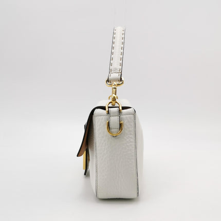 Fendi Baguette Selleria Medium White Calfskin Leather Crossbody Bag