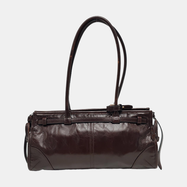 Prada Bonnie Medium Soft Lux Brown Shiny Calfskin Leather Shoulder Bag