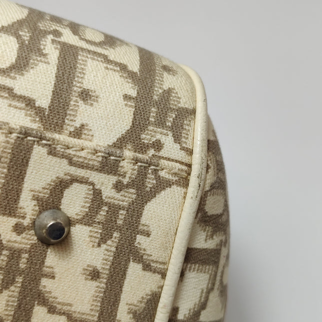 Dior Vintage Embroidered Diorissimo Bowler Bag Top White Monogram