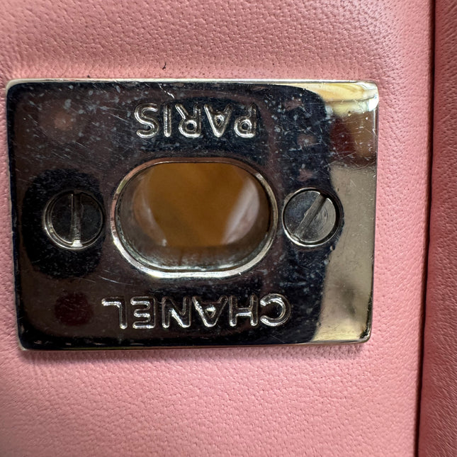 Chanel Classic Flap Medium Pink Orange Patent Leather Silver HW, 2012-2013