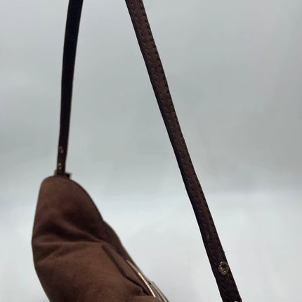 Fendi Baguette Large Dark Brown Suede Leather Shoulder Bag