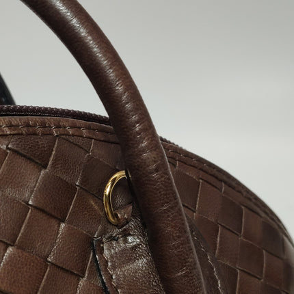 Bottega Veneta Top Handle Bowling Bag Dark Chocolate Brown Intrecciato Leather