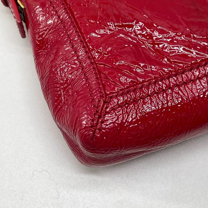 FENDI Baguette Red Crinkled Patent Leather Shoulder Bag