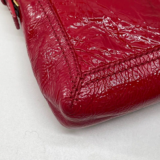 FENDI Baguette Red Crinkled Patent Leather Shoulder Bag