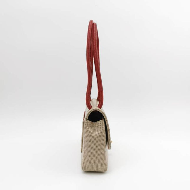 Chanel Vintage Classic Flap Bi-color Beige Perforated Leather and Red Leather Strap Bag, 2000-2002