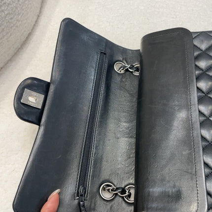 Chanel Timeless Classic Flap Medium Black Lambskin Leather Silver Hardware, 2006-08