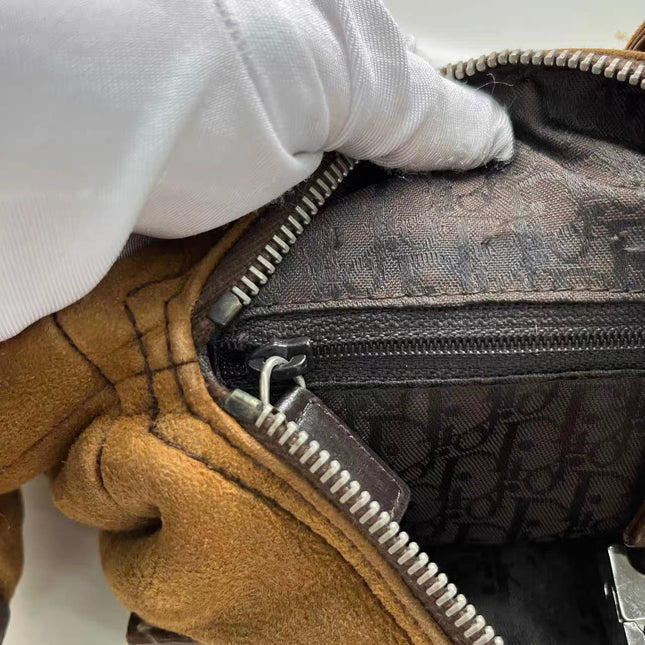 Dior Flight Medium Brown Shearling Leather with Orange Tag Shoulder Bag