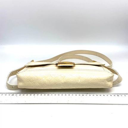 FENDI Baguette White Crinkled Patent Leather Shoulder Bag