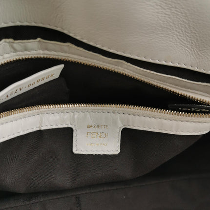 Fendi Baguette White Lambskin Leather Crossbody Bag Medium