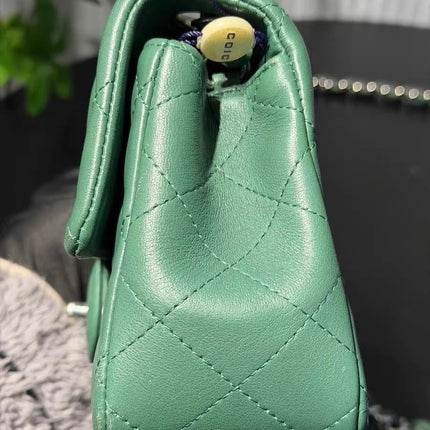 Chanel Classic Flap Mini 2019 Green Lambskin Leather Silver Hardware
