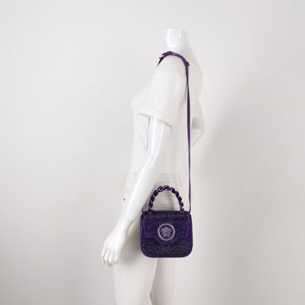 Versace La Medusa Mini Crystal Embellished Top Handle Bag in Purple