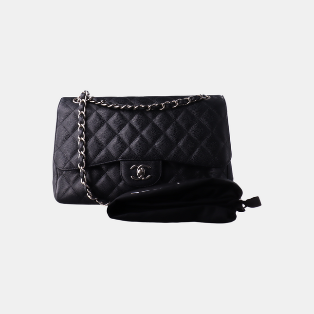 Sold Chanel Classic Flap Jumbo 2010 Black Caviar Leather Double Flap with Silver Hardware