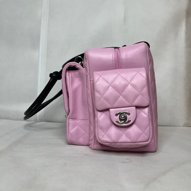 Chanel Cambon Large Pink Calfskin Leather Double Strap Handbag